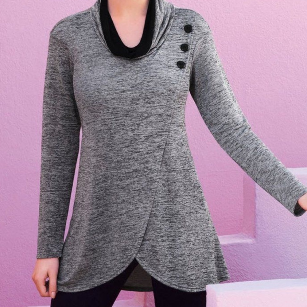 NWT Joseph Ribkoff silver gray long top in a flowing fabric Sz 8